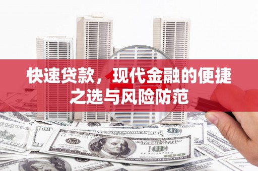 普兰店快速贷款，现代金融的便捷之选与风险防范