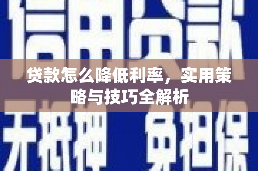 普兰店贷款怎么降低利率，实用策略与技巧全解析